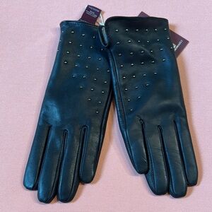 New BRUNO MAGLI Black Studded Leather Gloves